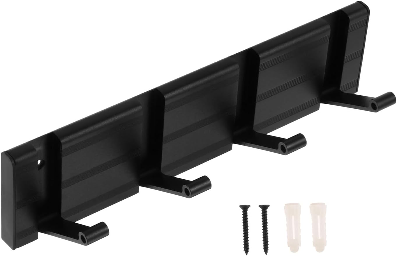 Space Aluminum Invisible Utility Hooks, Black 4-Hook Wall Mount Clothes and Towel Hanger for Home Entryway Organization