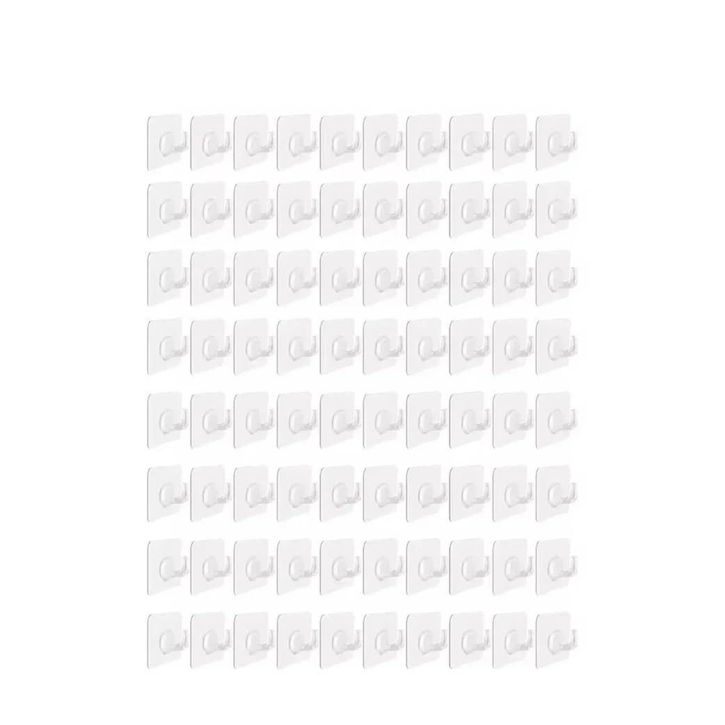 Gentryroo 80Pcs Clear Square Adhesive Ring Hook Punch Free Traceless Plastic Hook