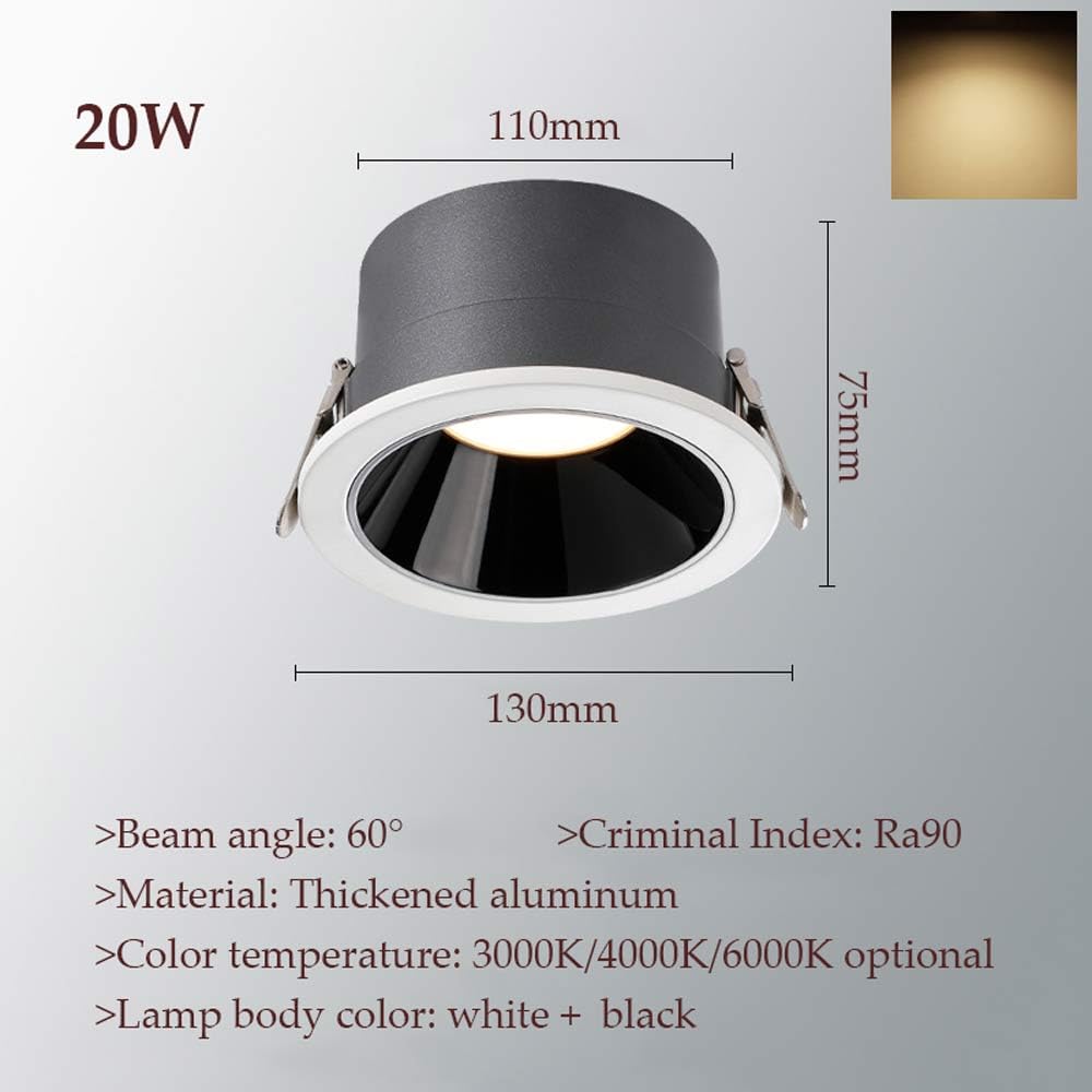 Downlight LED empotrable de Cobre de 2,5 a 4 Pulgadas, con embellecedor Redondo y diseño Delgado, Estilo Europeo, de Lujo. Foco Plano Integrado de 10 W y 20 W, con una Tempera,20w-4000K