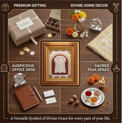 Image of 999 Pure Silver Tirupati Balaji Frame | Divine Home Decor | Wall Mount Square Photo for Gift, Wooden PhotoFrame for OfficeDecor, SilverGift Items, | hangingframe (10.50 inch x 9 inch Inch)