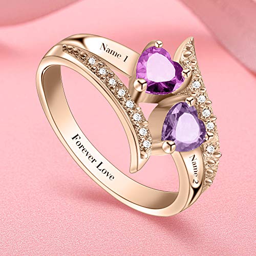 BAUMA Personalized Mothers Rings with 2 Simulated Birthstones Promise Rings Womens Meaningful Engagement Rings Promise Name Rings for Her Mom Ring Gift4