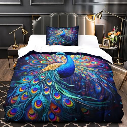 Ensemble de literie microfibre super douce imprimé paon parure de lit chic 135x200 - 3