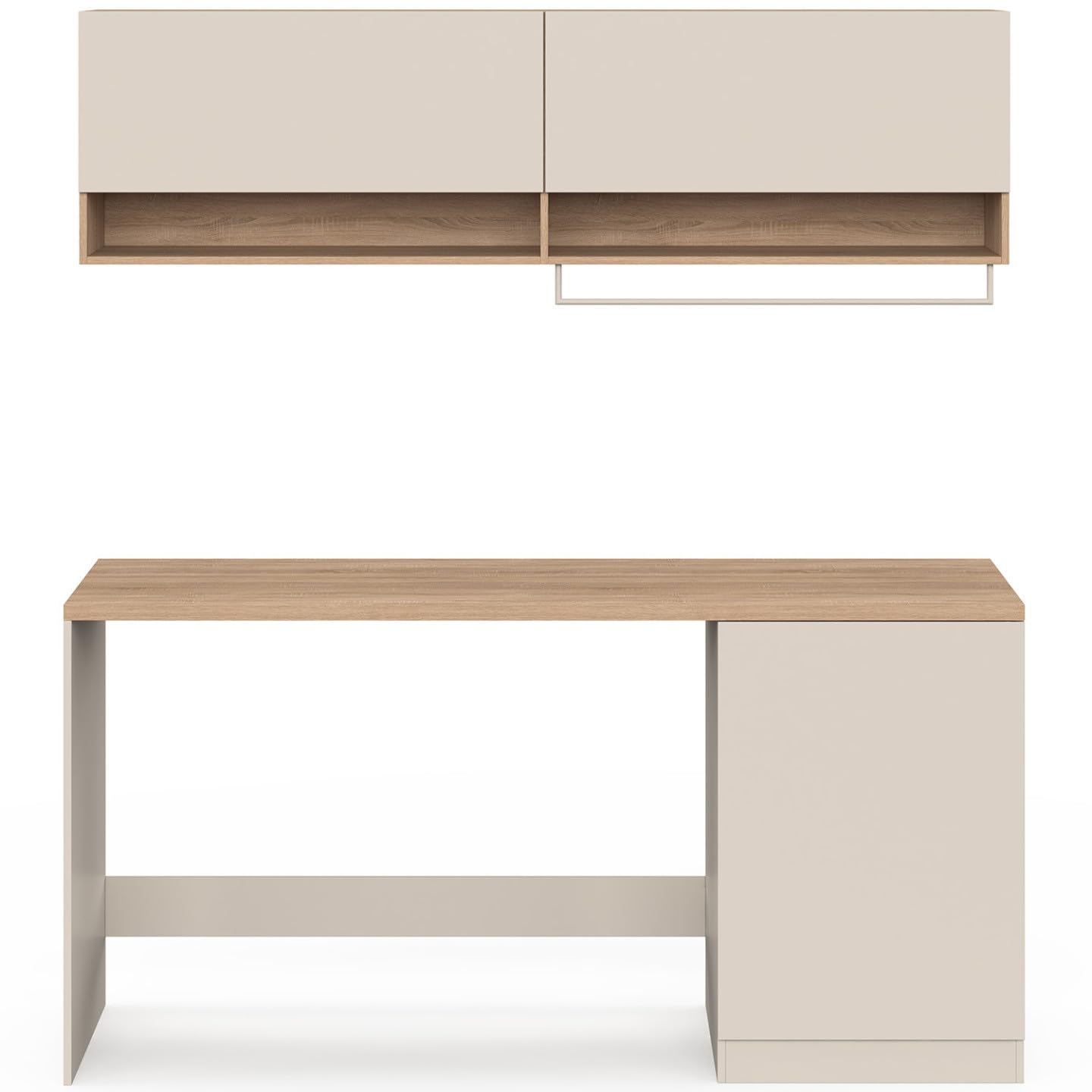 IDMarket – Mueble de lavandería, lavadora y secadora TOMI con encimera L. 180 cm y armarios Beige y Madera