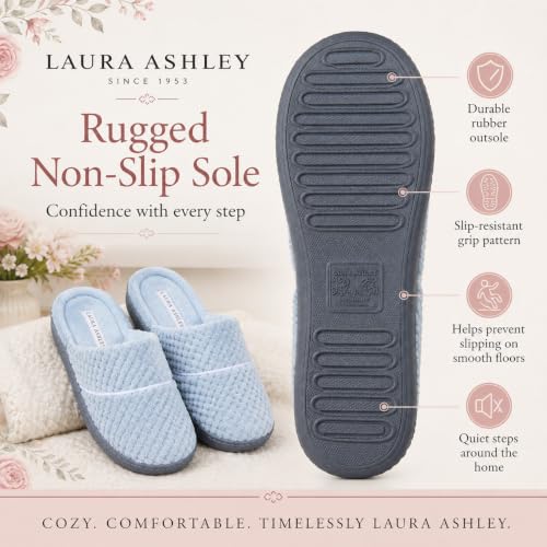 Image of Laura Ashley Women's Spa Slip-On Rugged Scuff Slipper, Non-Slip House Slippers with Cushioned Insole for Ladies
