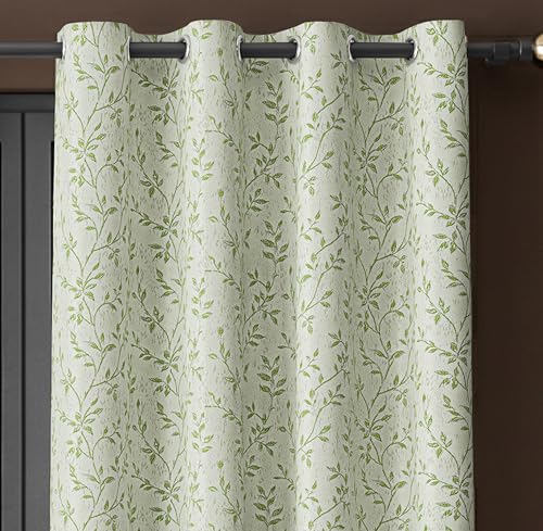 Image of Yellow Weaves 1 Pc Jacquard Leaf Eyelet Long Door Curtain - Perfect for Home, Office, Bedroom, Living Room & Balcony - 9 Feet (Pastel Green)