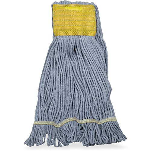 Image of SPARTA 369513B14 FLO-PAC Cotton Mop Head, Loop-Ended, 5 Inch Color-Coded Yellow Headhand for Organized Cleaning, Small - 30 Inches Long, Blue with Yellow Band, (Pack of 12)