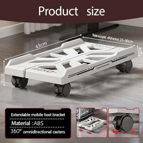 Support PC mobile blanc avec roues pour unité centrale et accessoires de bureau