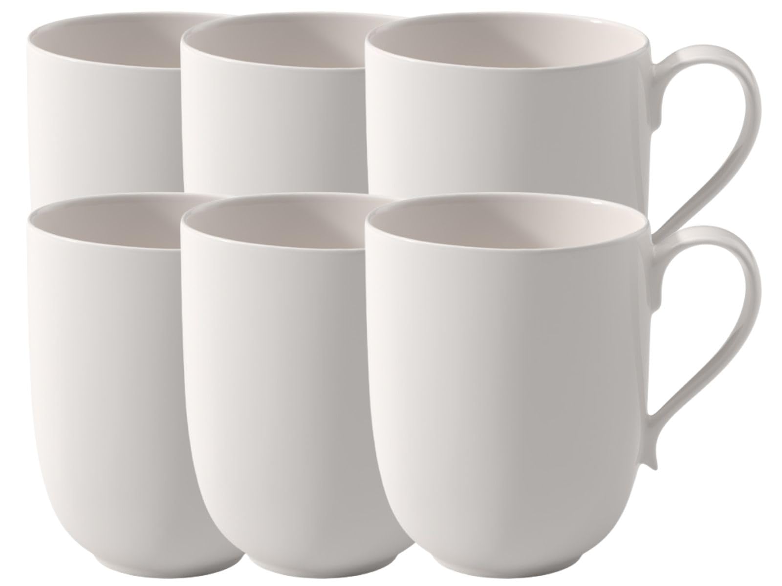 Villeroy & Boch New Cottage Basic Latte Macchiato-Becher 6er Set, 480 ml, Höhe: 11 cm, Henkelbecher aus Premium Porzellan, Weiß