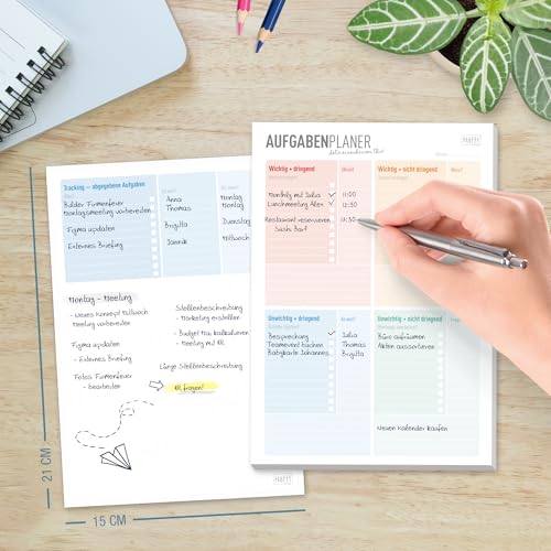 Häfft® To-do-Listen Block A5-50 Blatt, Aufgabenblock nach Eisenhower-Prinzip inkl. Notizblock auf der Rückseite - nachhaltig & klimafreundlich