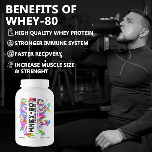 Image of M B Muscle Builder's Whey-80 Premium Series Whey Protein Powder | High Protein Shake | No Added Sugar and Low Fat | Protein Blend | USA Imported Whey Protein | Caffe Mocha Flavour | 2.2 Lb