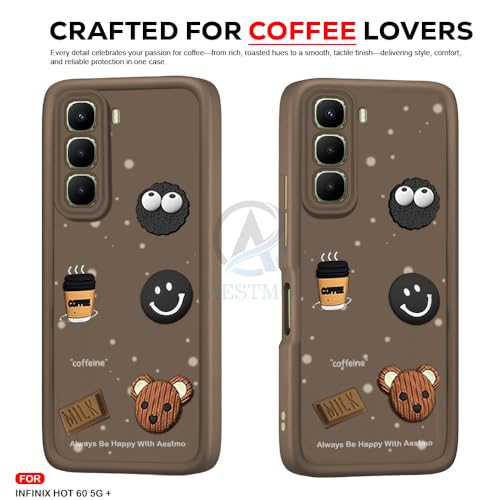 Image of AESTMO Back Case Cover for Infinix Hot 60 5G Cover | Cute Fun Cartoon 3D Ball | Coffee Silicone Case | Full Body Protection | Camera Protection Back Cover for Infinix Hot 60 5G (Brown