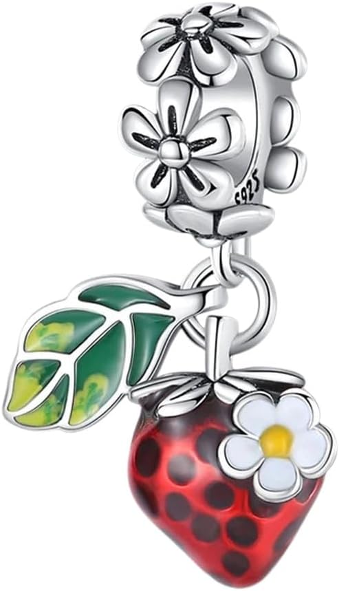 New 2025 Unisex Real 925 Sterling Silver Strawberry Lipstick Ladybird Red Charms Bead Fit Original Bracelets For Women Diy Jewellery Decoration Jewelry Luxury Accessories Trendy For Women And Men
