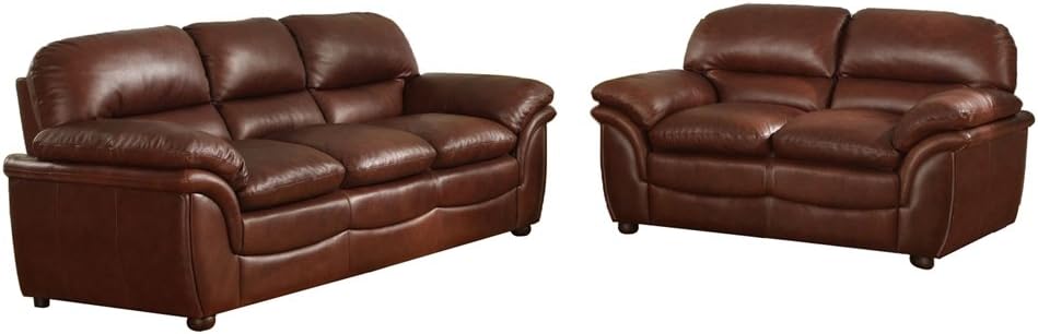 Baxton Studio Redding Cognac Leather Modern Sofa Set, Large, Brown
