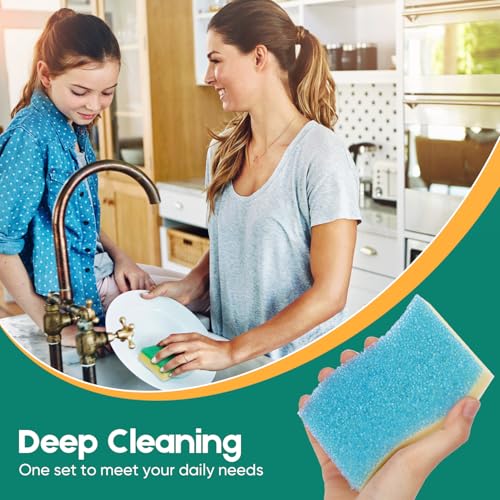 Image of LAUNDRYLUX Scrub Sponge, 4 Pack Dual-Sided Temperature-Responsive Scrubber - Non-Scratch - Multipurpose Dish Sponges for Kitchens, Bathrooms, and Outdoor Use - S Shape