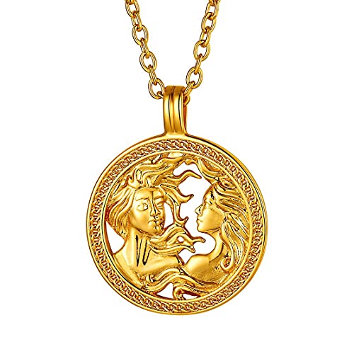 FindChic Cadena de Geminis Unisex Medalla Colgante Oro enchapado