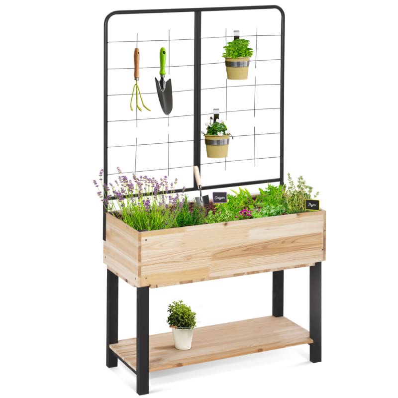 IDMarket - Jardinière sur Pied Charly en Bois bac de 80 x 40 CM avec Treillis