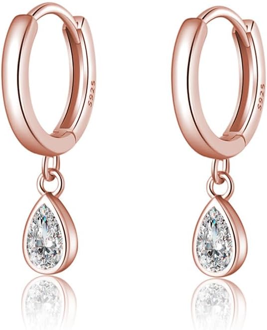 SLUYNZ 925 Sterling Silver Small Teardrop Hoop Earrings for Women Teens Tiny CZ Droplet Huggie Earrings with Diamond Dangle