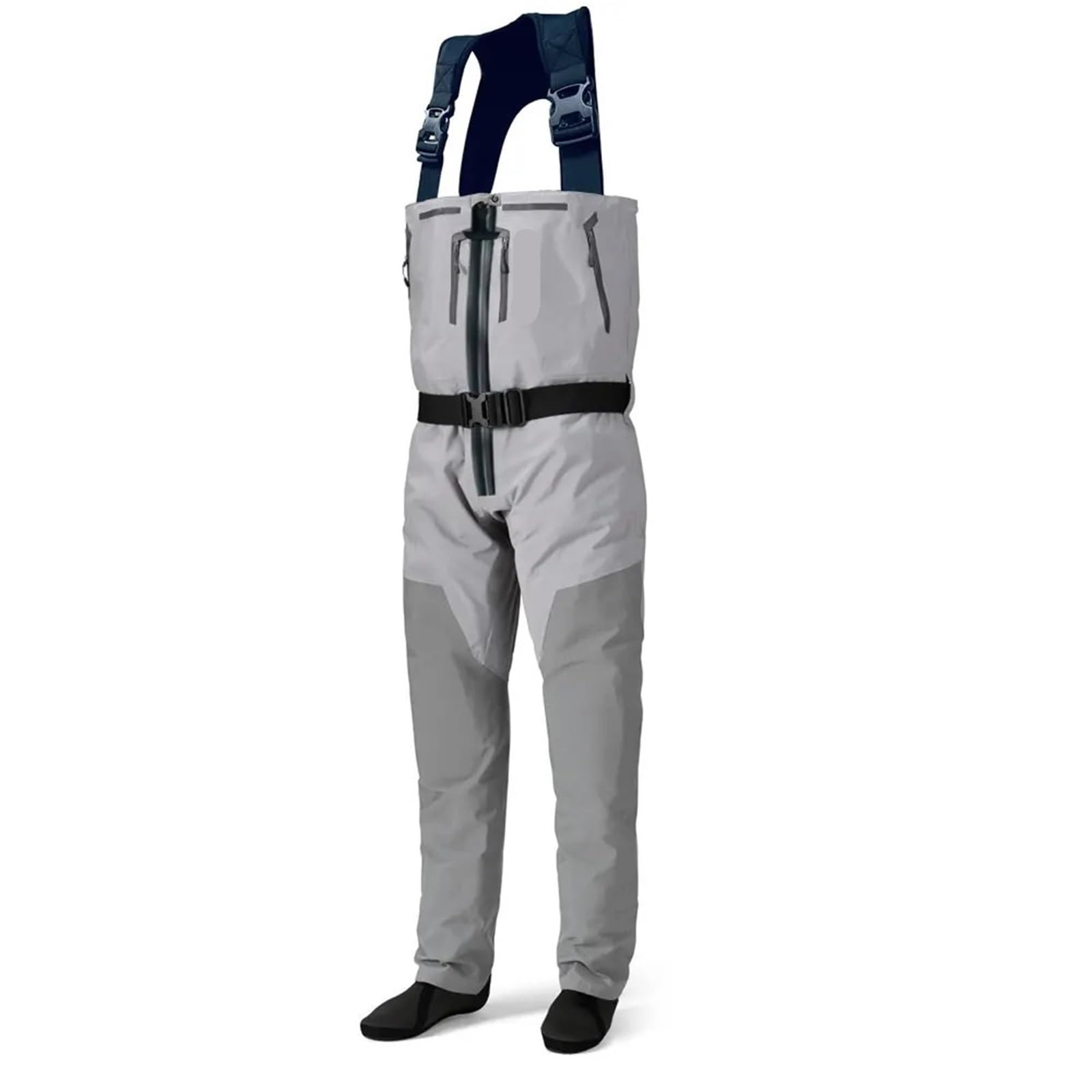 Dsfdfdg Unisex Gray Fish Pants Wader Breathable Zip-Front Chest Fishing Waders Waterproof Zippered Stockingfoot Waders Wading Gear For Hunting For Wading, Fly Fishing(Xl)