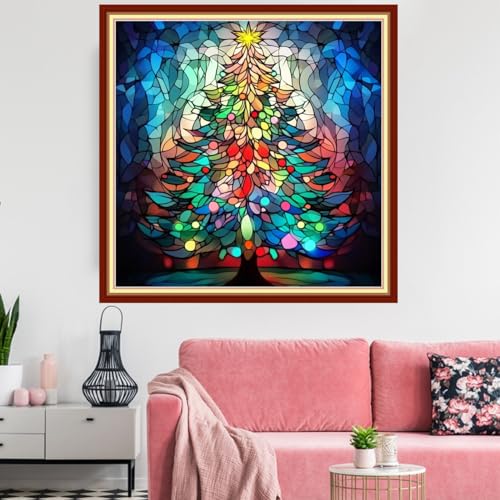 Image of Redxing Stamped Cross Stitch Kits Embroidery kit for Beginners Adults Full Range of Embroidery Patterns Starter Kits DIY Printed Cross Stitch Kits Needlepoint Kits 11CT-Colorful Tree 18x18 inchs