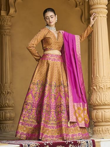 Image of PURVAJA Women's Kanjiwaram Semi-Stitched Lehenga choli