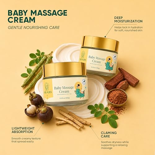 Image of Pure Aura Baby Massage Cream 100g, Pack of 3 - Doctor Recommended Ayurvedic Baby Cream with Natural Herbs | Chemical-Free Nourishing & Soothing Care for Newborns & Kids