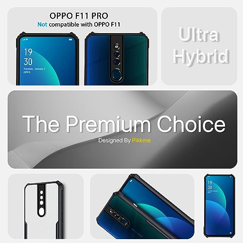 Image of Pikkme Oppo F11 Pro Back Cover | Crystal Clear Transparent Back | Ultra Hybrid | Full Camera Protection | Raised Edge | Bumper Back Case for Oppo F11 Pro (Black)