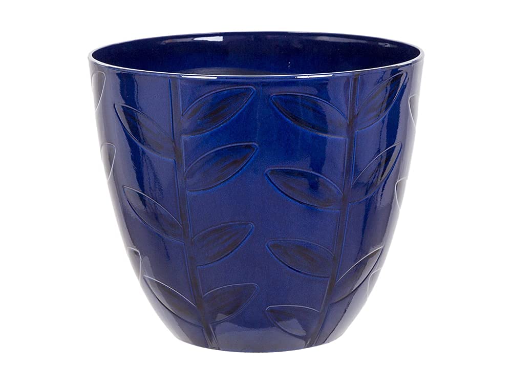 Woodlodge Products Feather Pot Leaf Design - Plant Pot - 32cm Diameter x 30cm Tall - Made from 100% recycled plastic (Blue)