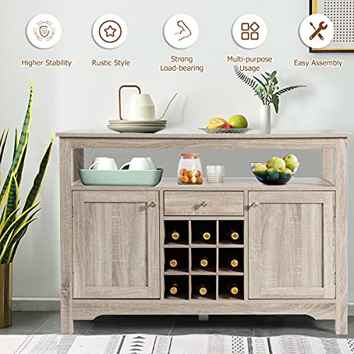 Petsite Sideboard Buffet Cabinet With Storage, Wine Rack, Open Shelf, 2 Cabinets & Drawer, Wood Accent Coffee Bar Station Console Tables For Home Kitchen, Living Room, Entryway #TOP5