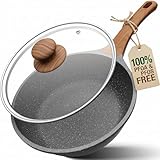 YASHE 10 Inch Nonstick Saute Pan with Glass Lid, 3.5 QT Deep Skillet & Frying Pan, Healthy Granite Stone Cookware for Family, One Pan Replaces Five, Induction Compatible, PFOA Free