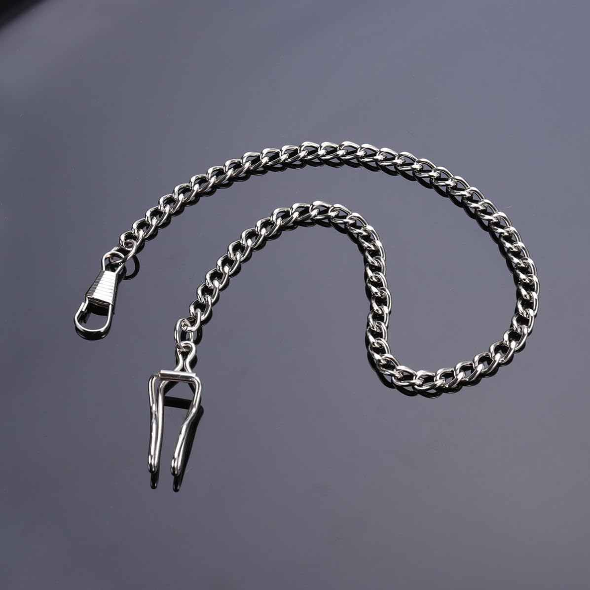 Classic Silver Plated Pocket Watch Chain with Lobster Claw
