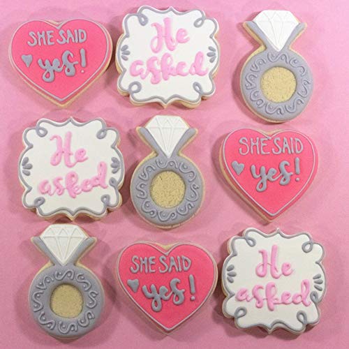 Wedding Cookie Cutter Set-7 Piece-3 Inches-Heart, Diamond Ring, Wedding Cake,Wedding Dress, Rectangle, Square And Oval Plaque Cookie Cutters Molds For Bridal Shower Engagement #TOP4
