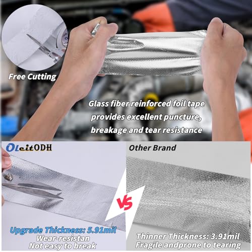 Image of 6 Pack Aluminum Foil Tape 2 Inch x 66 FT Fiberglass Heat Shield Tape | Self-Adhesive, Reflective Foil, Heat Resistant, HVAC, Furnace, Dryer Vent, Engine Bay, Pipe Insulation, Repairs