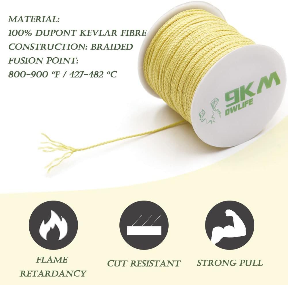 9KM DWLIFE 100% Kevlar Braided Line,Multipurpose Braided Cord Utility Rope Kite line/Camping Cordage/Fishing Tackle Assist/Model Rocket Heat and Cut Resistan - Image 2