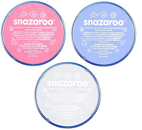 Snazaroo Pale Pink, Pale Blue & White Classic Face & Body Paint Ideal For Fantasy, Unicorn, Fairy, Princess