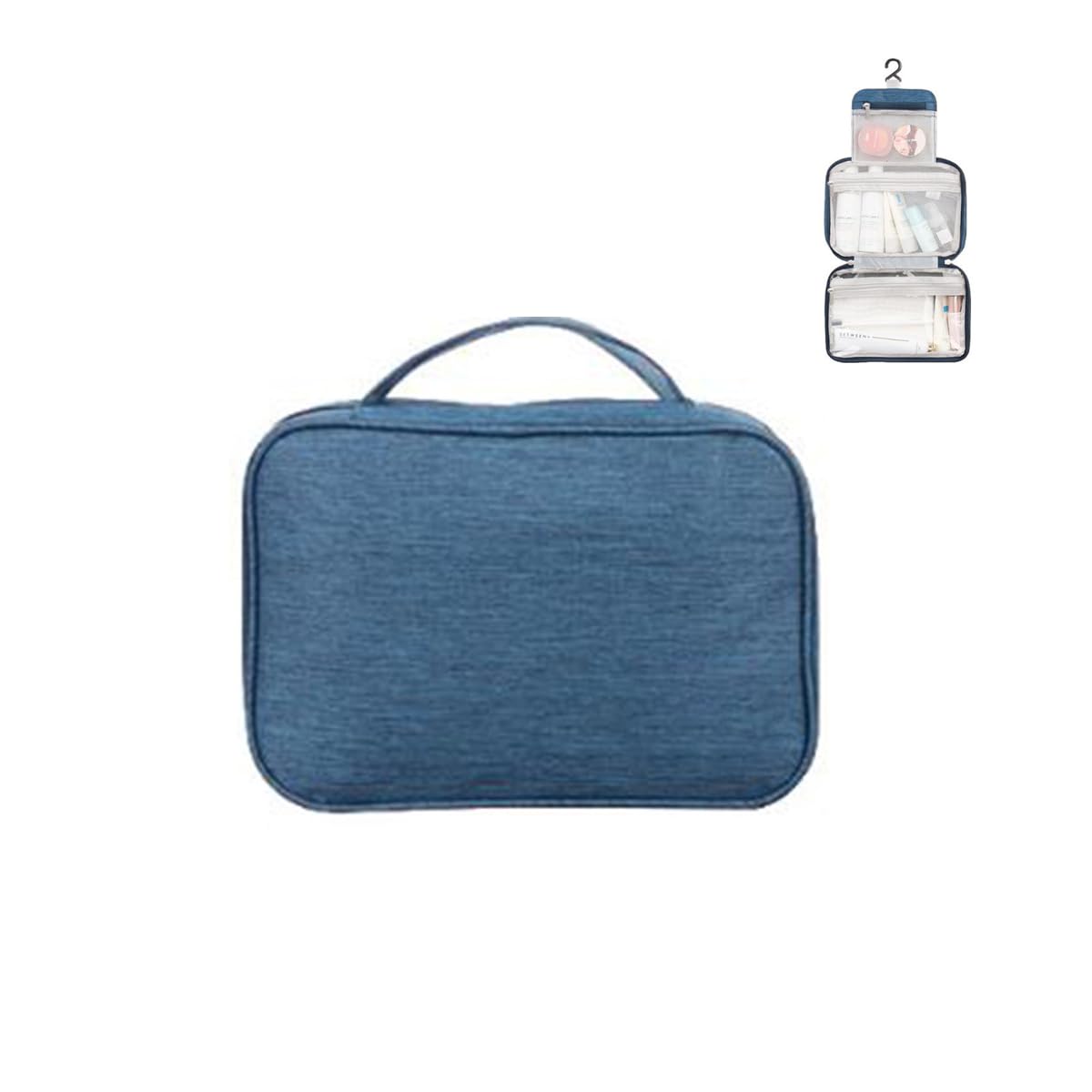 LELEBEAR Toiletry Bag, Travel Bag with Hanging Hook Makeup Cosmetic Bag Large Hanging Toiletry Bag Storage With 3 Compartments (Navy blue)