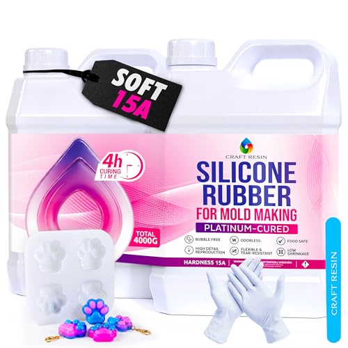 CRAFT RESIN Silicone Mold Making Kit Shore 15A Super Elastic 4H Fast Cure Translucent Liquid Silicone Rubber Mold Kit 4000g - Platinum Cured 1:1 Silicone Mix Ratio for Resin & 3D Molds