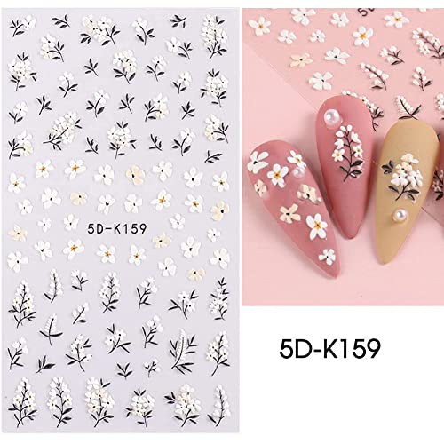 Daisy Nail Art Stickers 5D Embossed Flower Nail Decals Spring Nail Art Design Self Adhesive Nail Supplies White Yellow Flowers Nail Stickers For Women Manicure Decoration 3 Sheets #TOP4