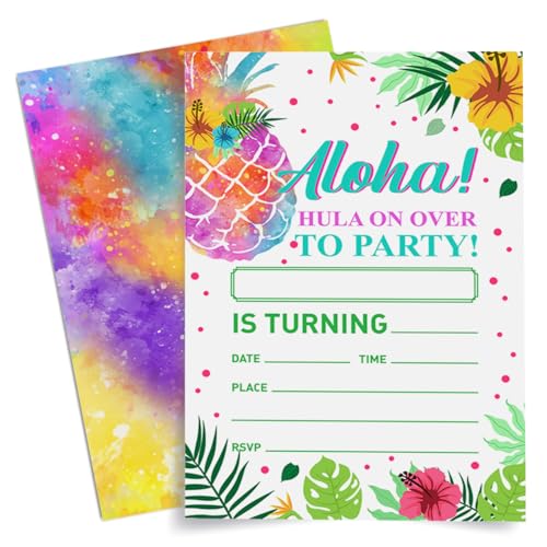 Weifuju Hawaiian Aloha Birthday Party Invitations for Girl, Summer Pineapple Birthday Party Invitations Tropical Luau Invite Cards, 20 Invites with Envelopes (4"x6")