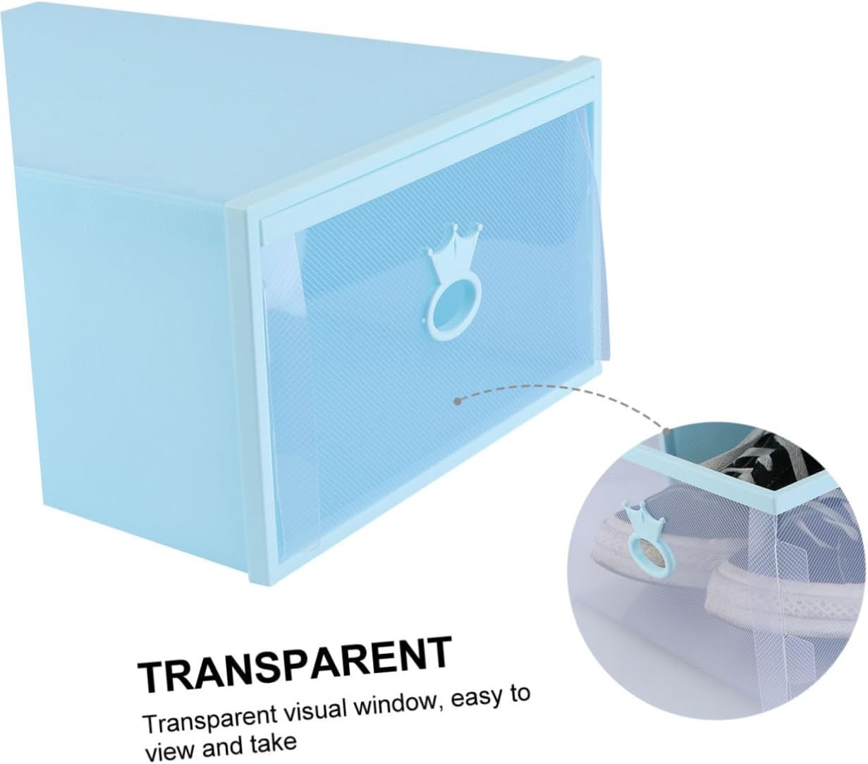 Transparent Thickened Plastic Shoe Storage Box with Drawer Design Blue Frame Stackable Organizer for Men and Women Sneakers Boots High Heels