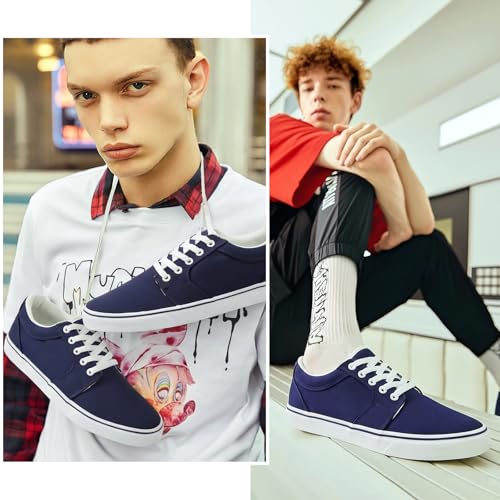 Image of BENPAO Mens White Casual Shoes All Black Fashion Sneakers for Men Low Top Lace Up Canvas Shoes