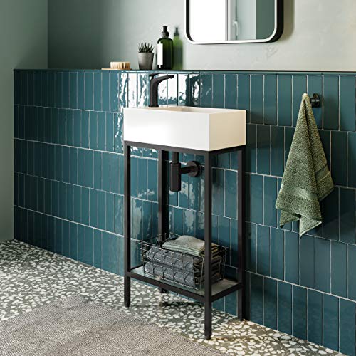 Image of Swiss Madison Pierre 19 Single, Freestanding, Open Shelf, Matte Black Frame Bathroom Vanity