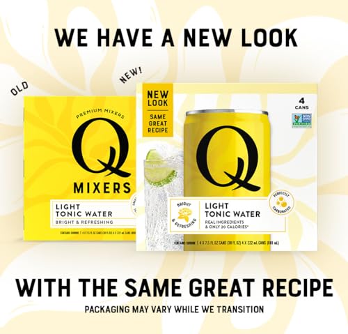 Image of Q LIGHT TONIC WATER with Real Quinine & Organic Agave - Ideal for Cocktails & Mocktails - Made with Real Ingredients, Perfectly Carbonated, & Less Sweet - 20 Calories per Can - 7.5 Fl Oz (Pack of 24)