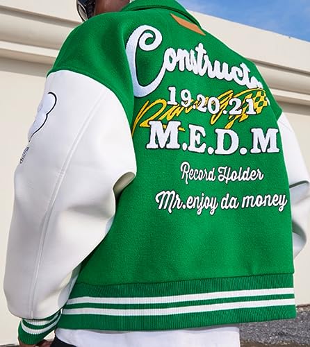 Varsity Jacket Women Outfit Casual Retro Varsity Coat Letters Patches Pattern Button-Front Closure and Stylish4