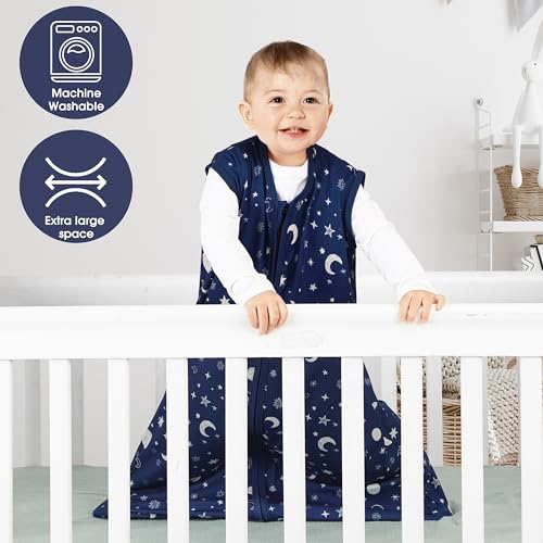 Image of BSTOPPT 3 Pack Baby Sleep Sack 0-6 Months 100% Rayon Cotton Baby Sleeping Bag 2-Way Zipper Toddler Wearable Blankets Comfy Stretchy Lightweight TOG 0.3 (Purple&Clouds&Starry Sky)