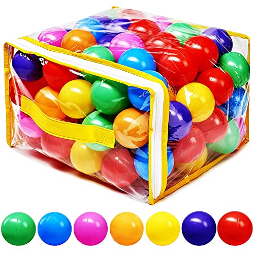 Ball Pit Balls Phthalate Free BPA Free Crush Proof Plastic – 7 Bright Colors in Reusable Play Toys for Kids with Storage Bag