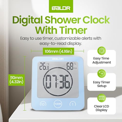 image for BALDR Digital Shower Clock - Blue - Water-Resistant Shower Countdown T