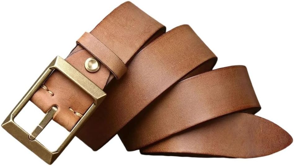Men's Belt - 3.9 cm Thick Top-Grain Leather with Copper Buckle, Vintage Cowboy Design
