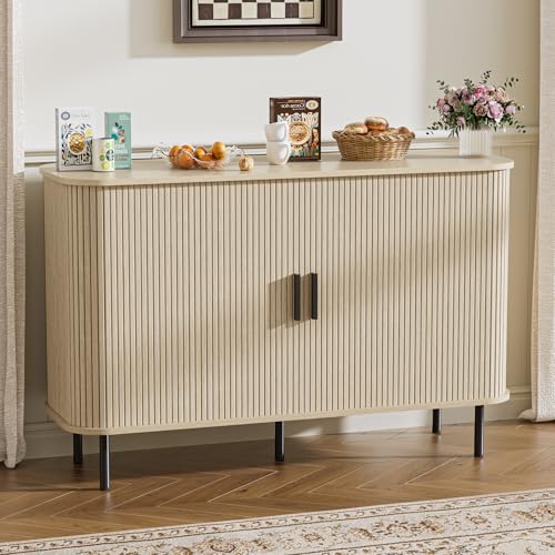 BonVache Buffet, Armario de Cocina con 2 Puertas Correderas, Estantes Ajustables, Armario de Almacenamiento, Mueble Bar para Café, Aparador para Cocina, Comedor, Sala de Estar, Color Madera