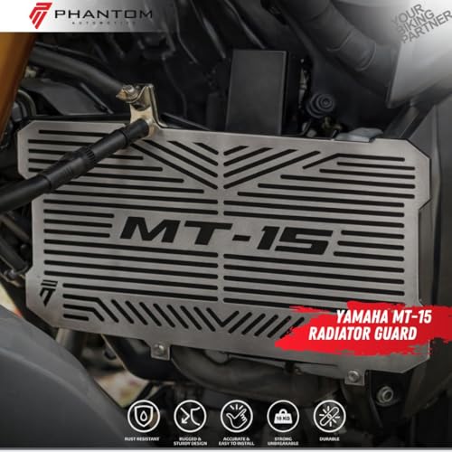 Image of Phantom Radiator Guard Yamaaha MT-15 | Version 2 | 1.5 mm Stainless Steel | Rustproof & Dustproof | Gloss Finish -Silver