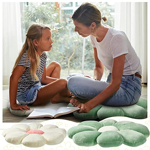 Yulejo 2 Pcs Daisy Flower Shaped Throw Pillow Cute Floor Cushion Seating Flower Pillow Daisy Room Decor Flower Floor Pillow Cushion For Reading (White, Green, 15/21.6 In) #TOP4